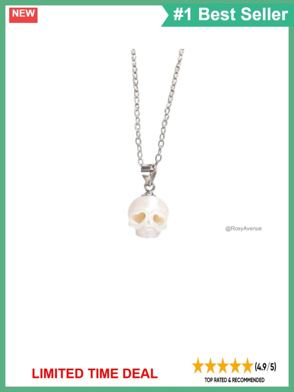 Skull Pearl Pendant Necklace 925 Sterling Silver Chain Gothic